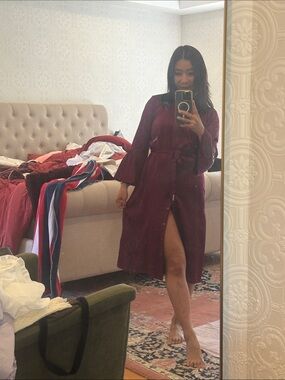 LK Bennett 100% silk Burgundy Tie-Waist Midi Dress